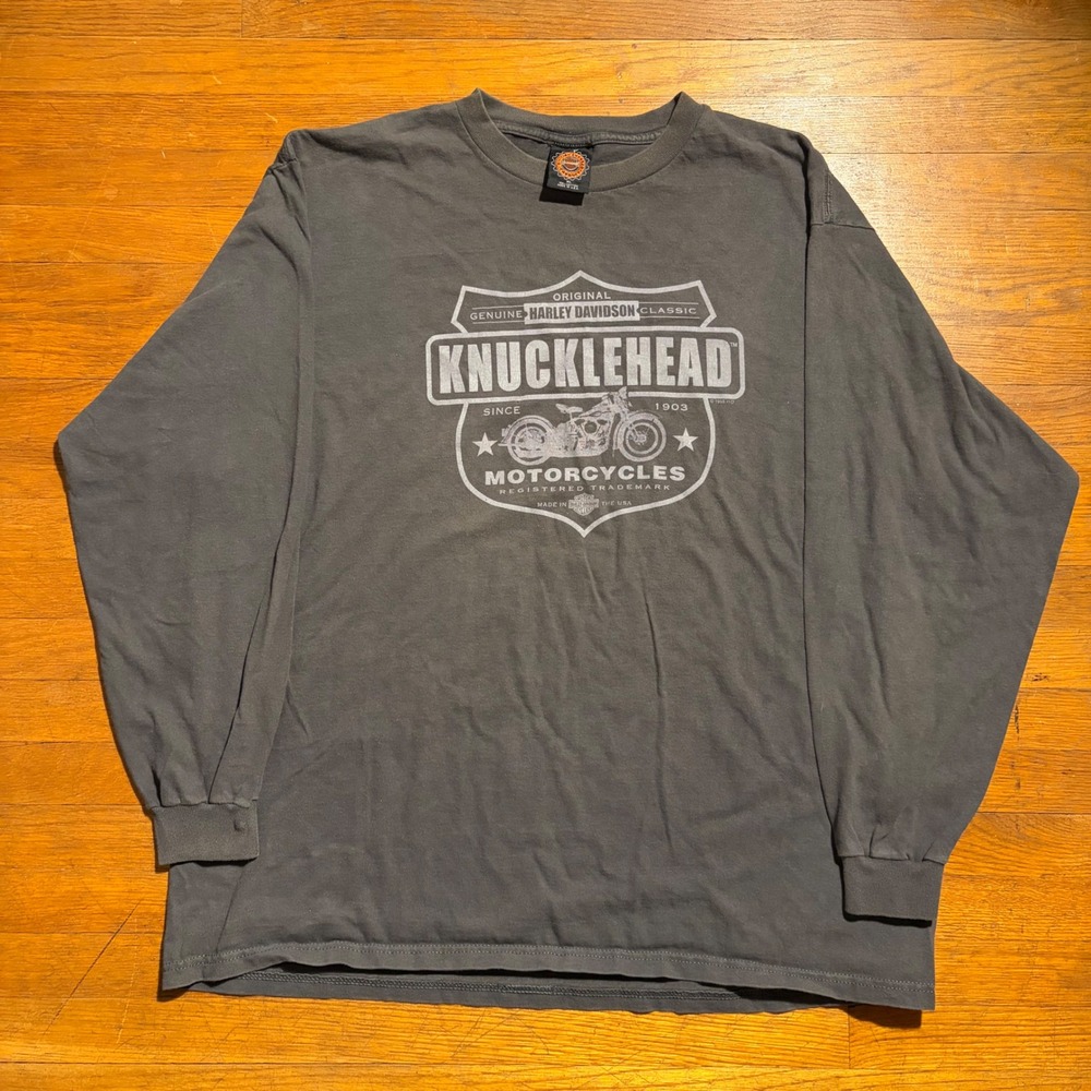 Vintage 1998 Harley Davidson Knucklehead Long Sleeve T-Shirt XL Gray Made in USA